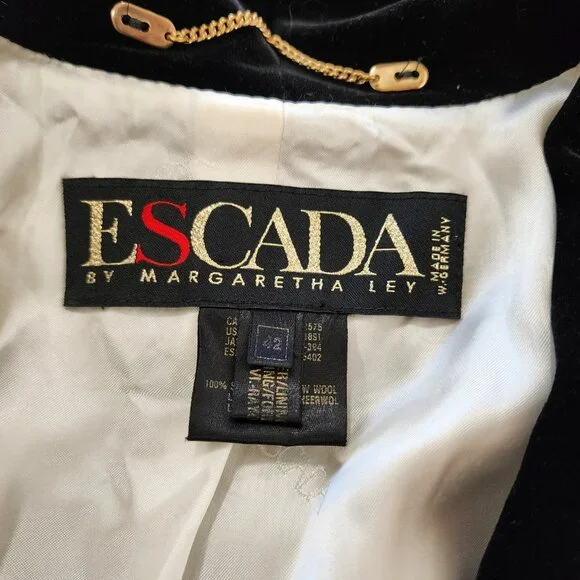 Vintage Escada Plaid Houndstooth Blazer Velvet Collar Classic Wool Sz 42 - Picture 8 of 15